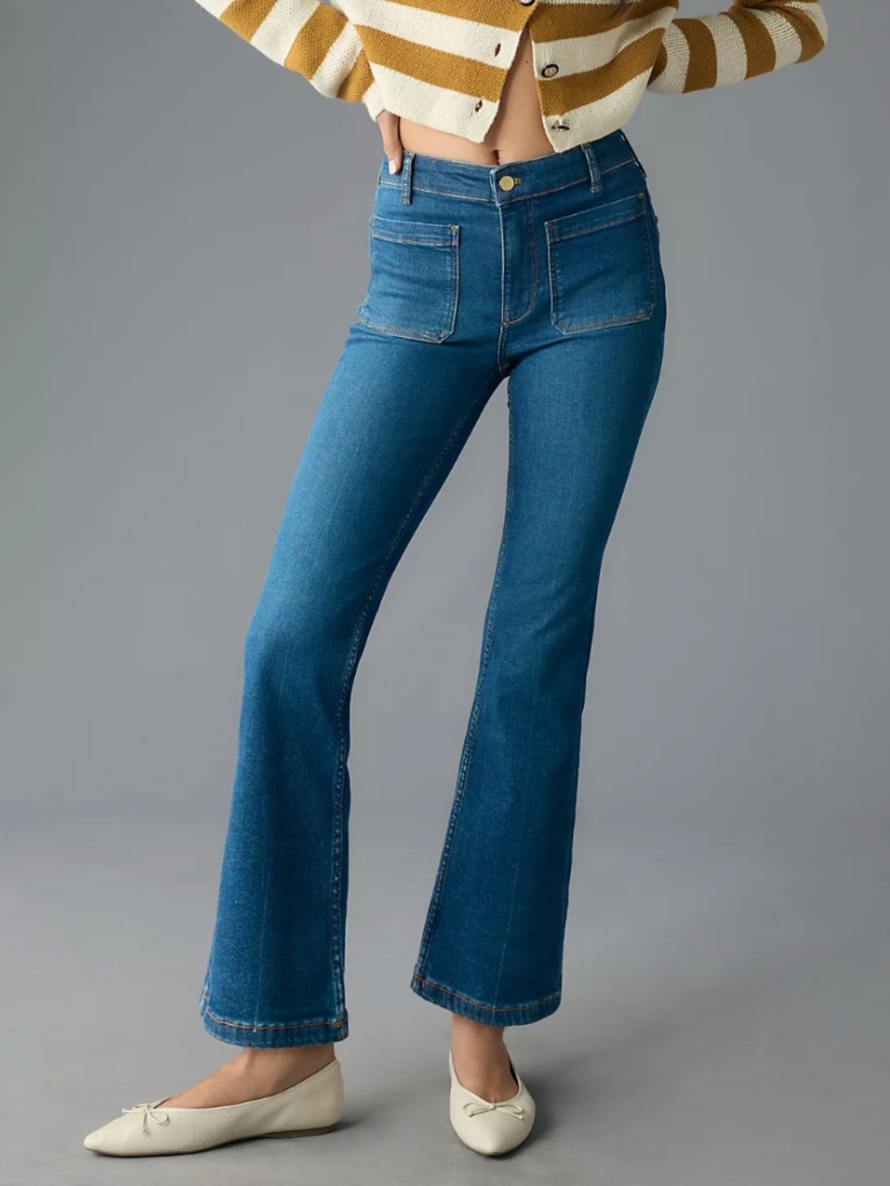 Anthropologie Pilcro Yaya Patch Pocket Mid-Rise Crop Flare Jeans Size 29